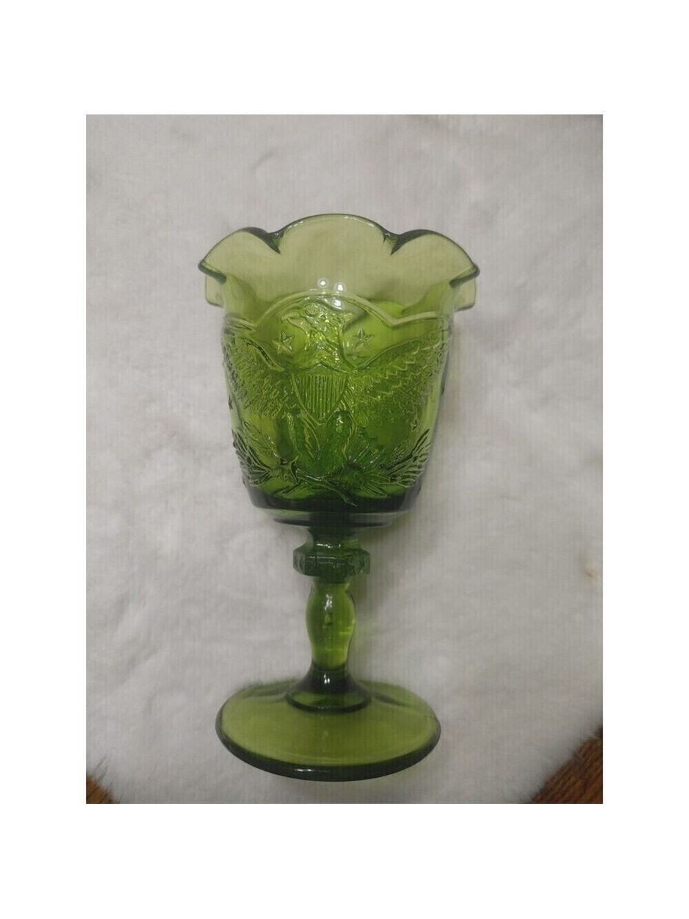 L.E. SMITH VINTAGE GREEN GOBLET Embossed AMERICAN EAGLES AND STARS